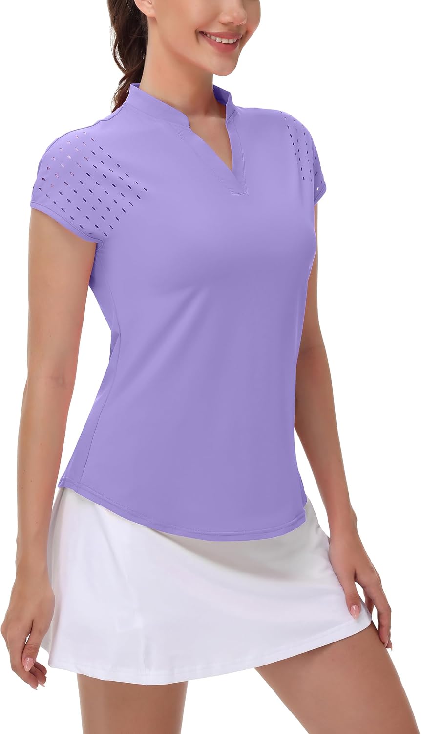 Women's Golf Polo Shirts V Neck Tennis Workout Tops Short Sleeve Athletic Shirt