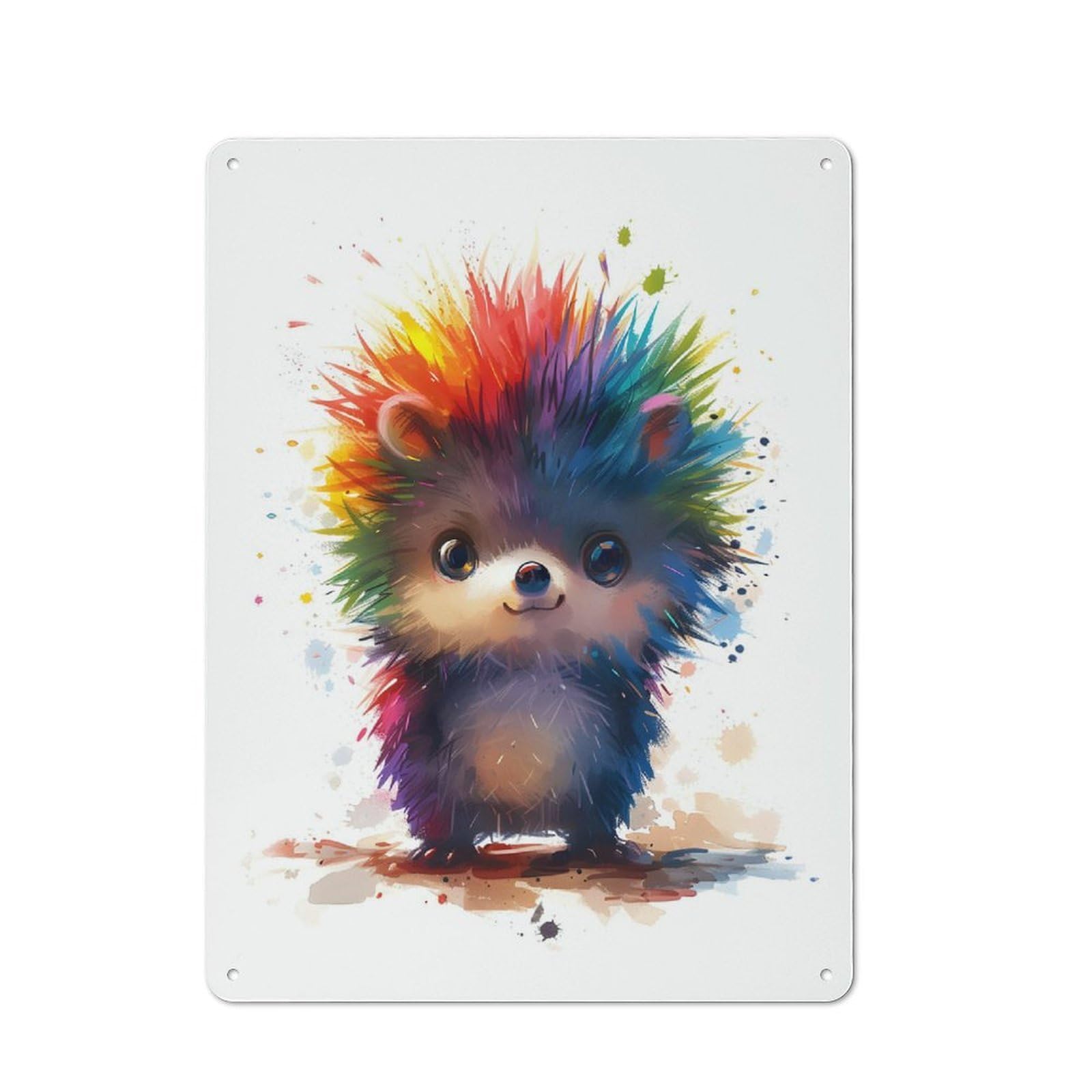 Rainbow Hedgehog Metal Wall Plaque 40x30cm, Everyday Small Space Decor for Flat, Dorm Room, Lounge Or Cafe