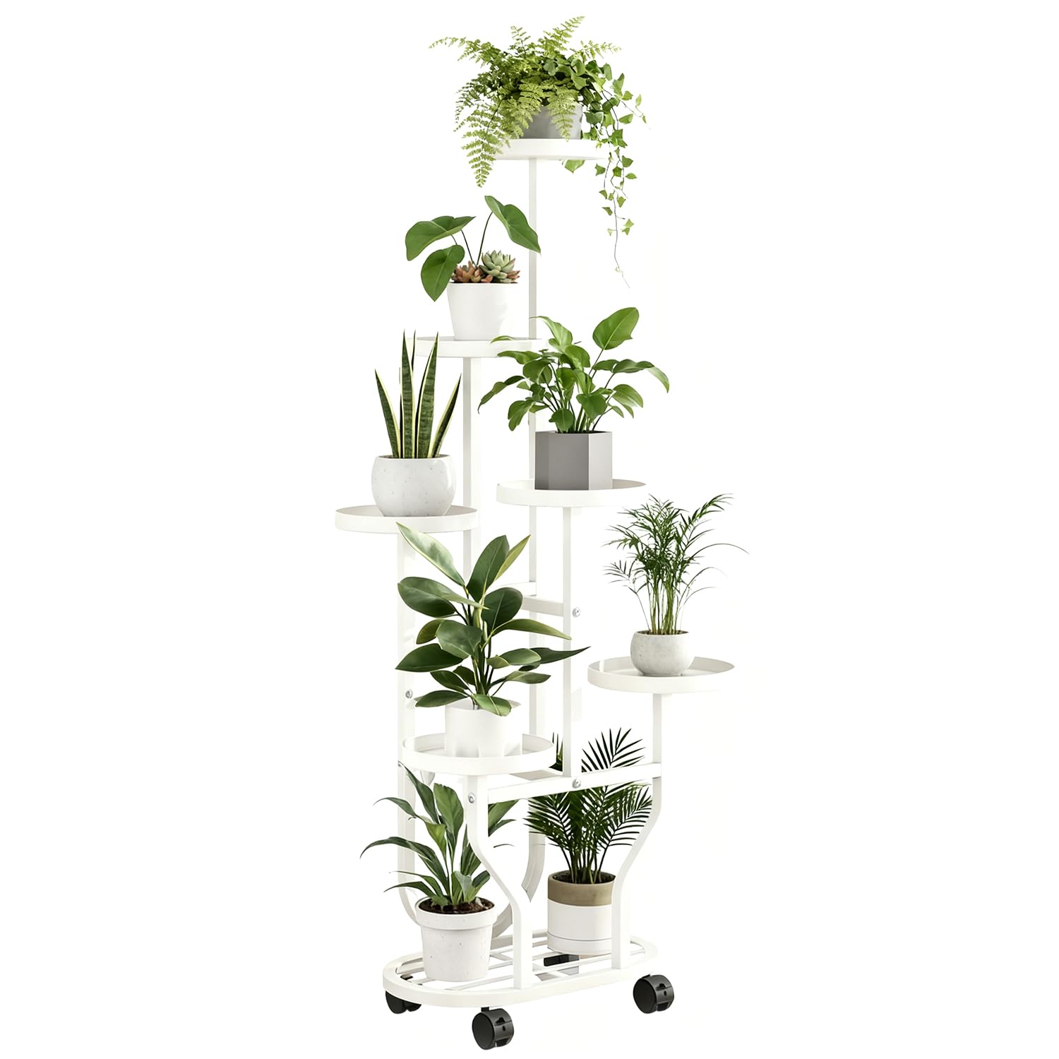 Civenhhd plant stand, flower stand, garden stand, garden stand, pot stand, indoor plant stand, multiple pot stand, flower stand storage stand (White, With castors, 7-tier)
