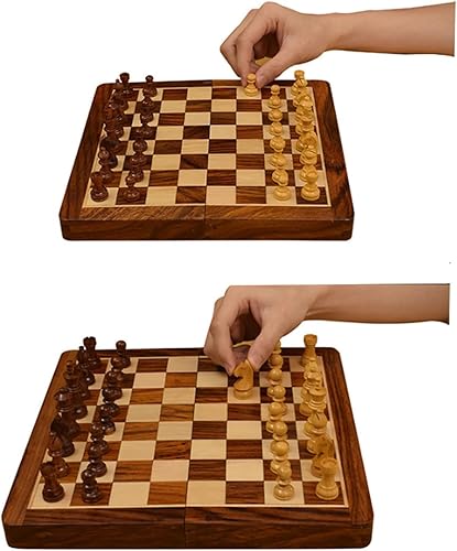 Miniatura 6 de GAENZA Nuevo juego de ajedrez profesional, juego de ajedrez de madera plegable hecho a mano, piezas de ajedrez y ranuras de almacenamiento, juegos