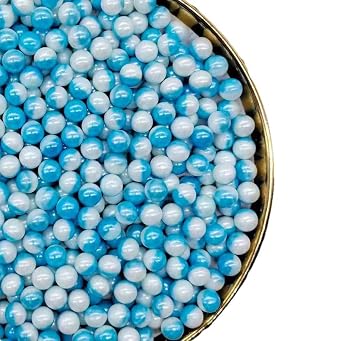 White Blue Edible Pearl Sprinkles, Christmas Cake sprinkles, Cookie sprinkles,Sugar Pearl, Edible Candy Pearls 7mm 130g 4.6OZ for Cake Cupcake Decorationg Blue+White