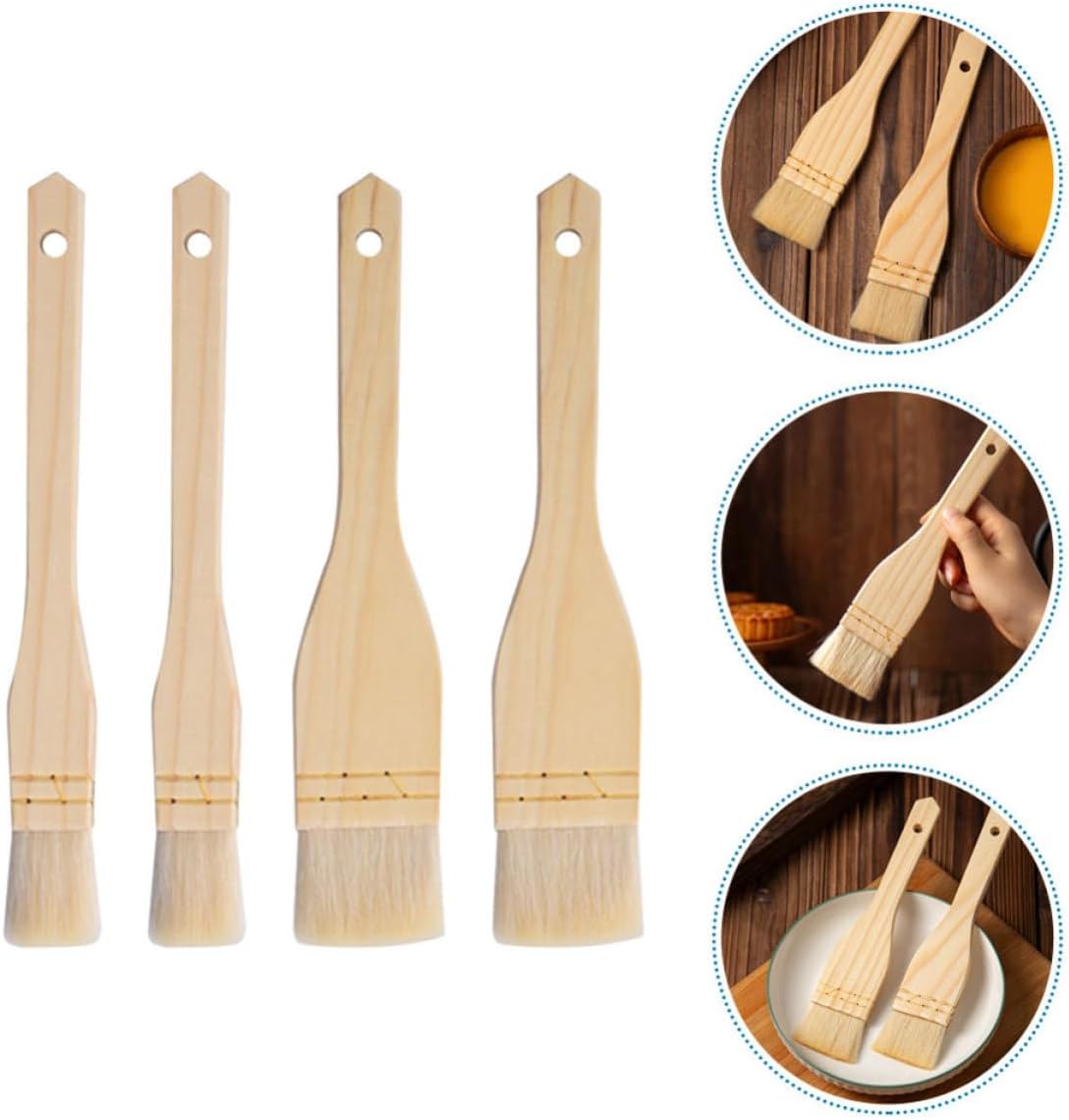 4pcs Wooden Handle Pastry Basting Brushes with Wool Bristles for Baking and Bbq Cooking, Spread Oil Evenly with Convenient Storage Kitchen Oil Brushes