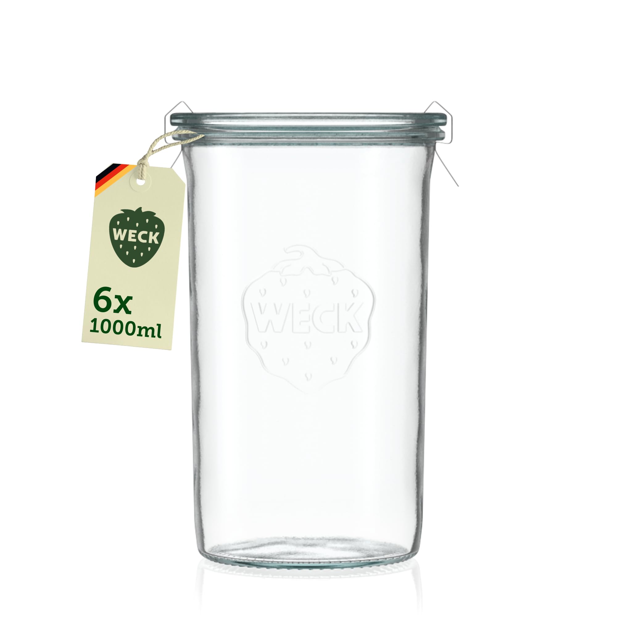 SICIGNANO Vaso Vetro Weck Conf.6 Pz. Con Coperchio Chiusura Ermetica Clip Inox in Confezione Originale (1000, Circolare, 1, MCMSIC)