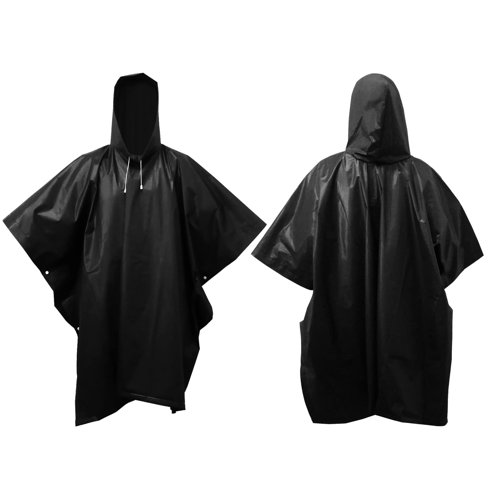 Kcmell Unisex Black Rain Poncho For Adult, 2 Pack Portable Waterproof Rain Ponchos For Women And Men, Reusable Eva Raincoat Emergency Rainwear With Hood For Hiking, Traveling, Outdoor Activities