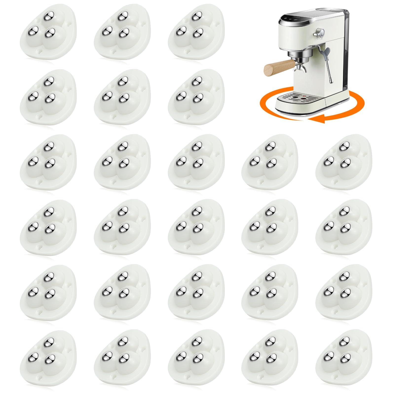 Self Adhesive Caster Wheels - 360° Swivel Universal Wheel, Mini Roller Ball Transfer Bearing for Small Kitchen Appliances, Storage Box, Trash Can (with 3 Ball Bearings, White, 24 PCS)