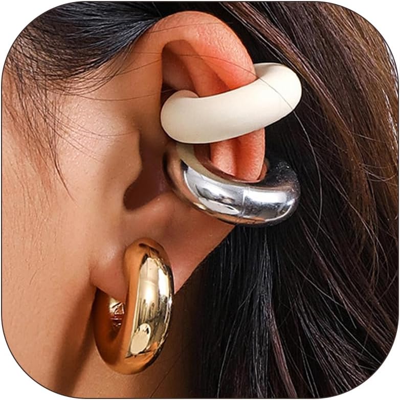 Ear Cuffs Non Piercing Stackable Chunky Earrings Cuff for Women Gifts Trendy Stuff Clip On Huggie Hoop Earrings Cartilage Earring Set Jewelry Gifts