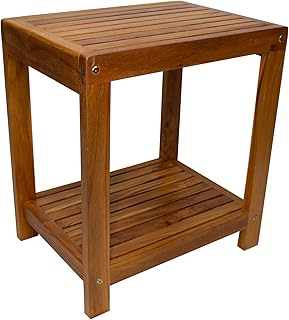 NORDIC STYLE TEAK Wood Shower and Spa Bench with Shelf, Indoor and Outdoor Use (Oiled, 18")