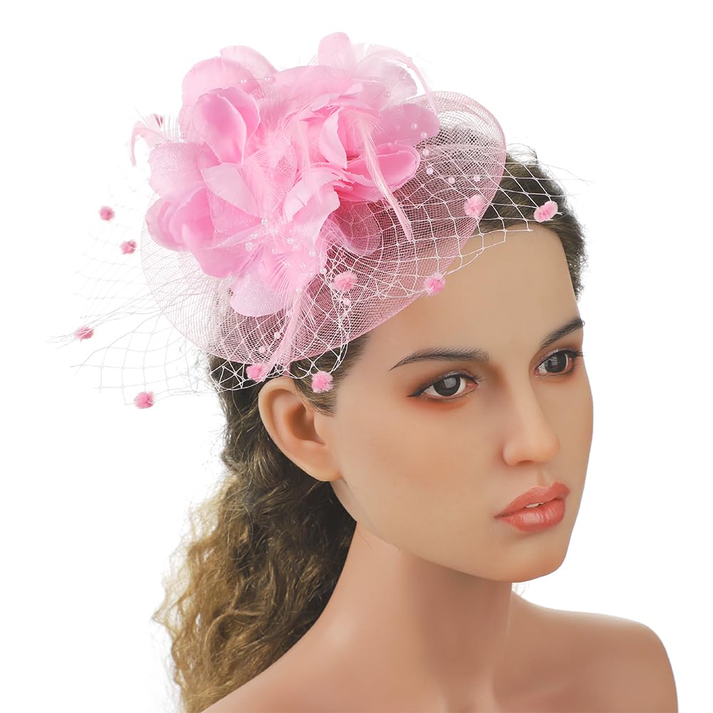 Women Feather Fascinators Hat Flower Pillbox Bowler Hat with Hair Clip Hair Loop Hairpin Bridal Wedding Headwear Hair Accessories for Evening Dance Church Party Race Hats Ascot Hats - Image 2