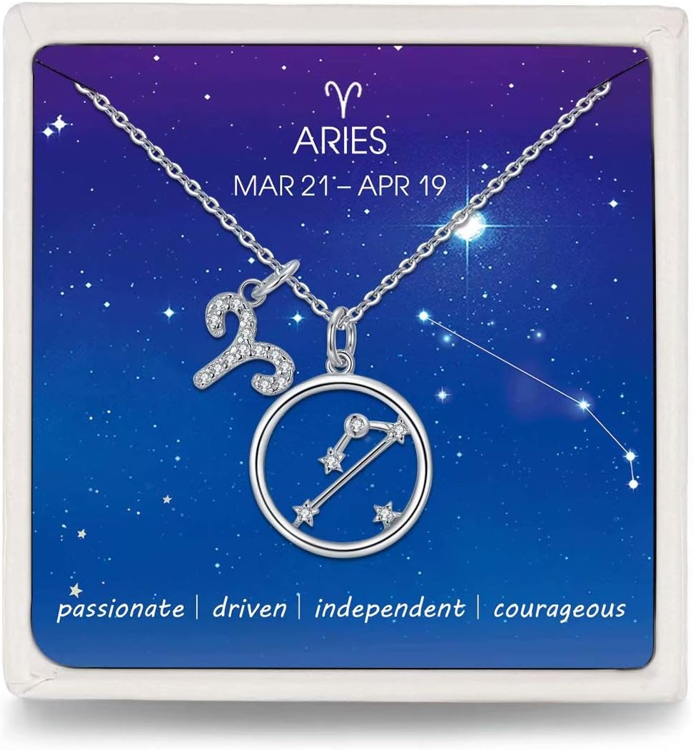 Presentski Zodiac Necklace Sterling Silver 12 Constellation Horoscope Pendant Astrology Star CZ Dainty Necklaces Birthday Jewelry for Women Daughter