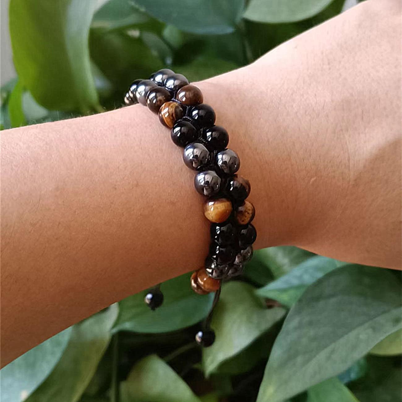 Triple Protection Bracelet for Bring Luck and Prosperity Hematite Black Obsidian Tiger Eye Stone Bracelets for Men Women, Beaded Buddha Healing Rope Uni Bracelet (2pcs) - Image 4