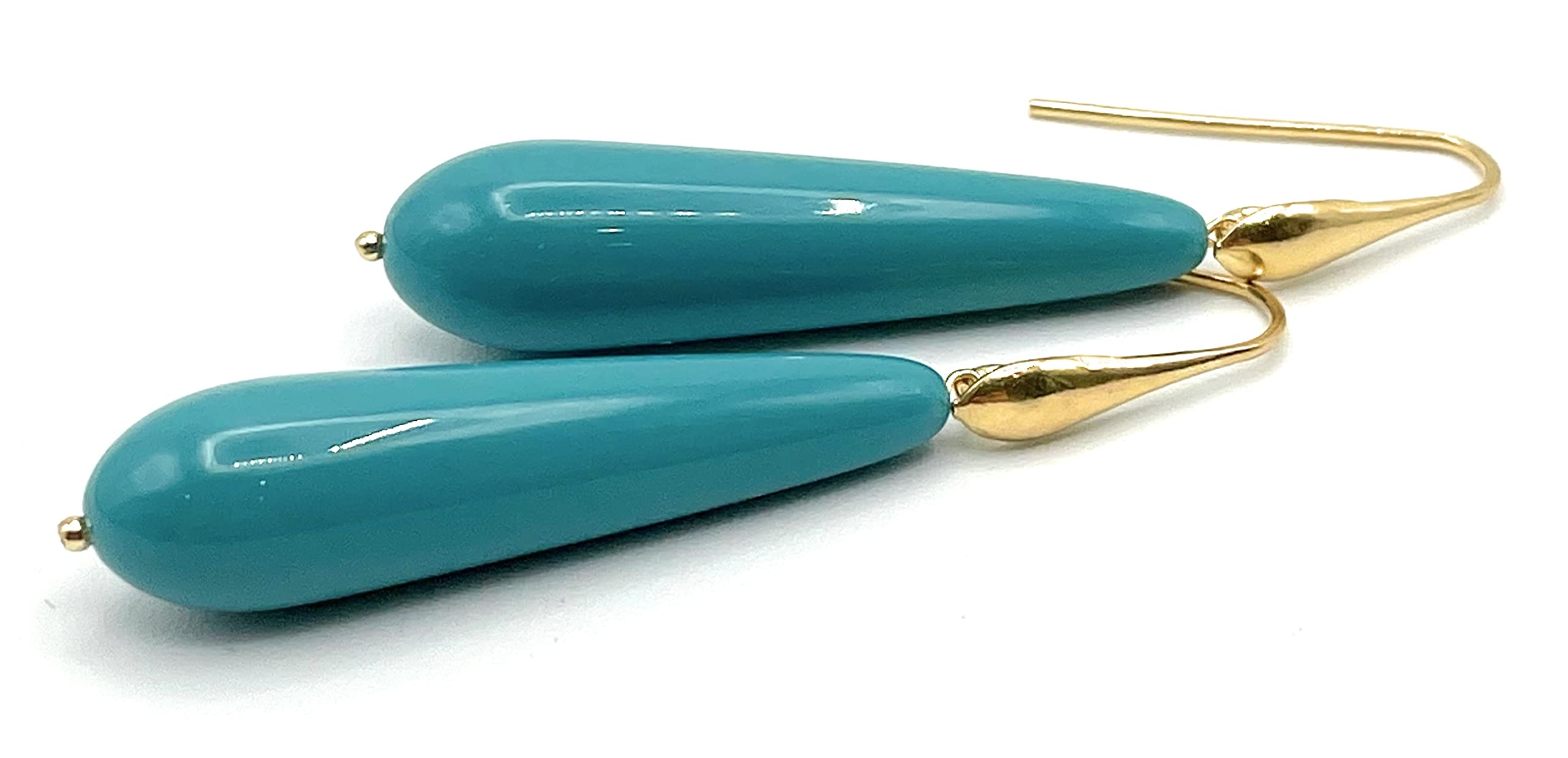 Pendientes Colgantes de Plata 925 Dorada 24 K y Lagrimas Turquesas, Joyas Artesanales, Regalo para Mujeres