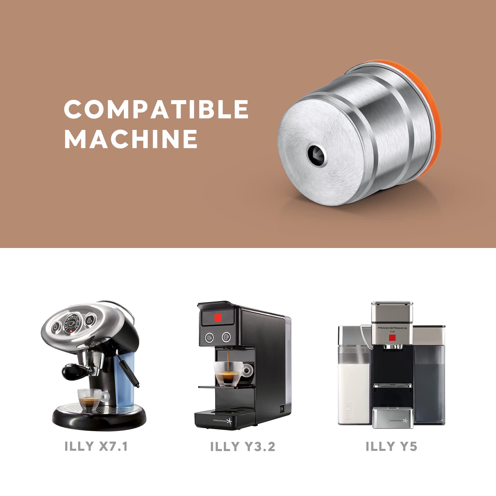 Set di 2 filtri ricaricabili per cialde di caffè e tamper compatibili con la macchina Illy IperEspresso X7.1 Y5 (2 capsule di caffè e 1 tamper)