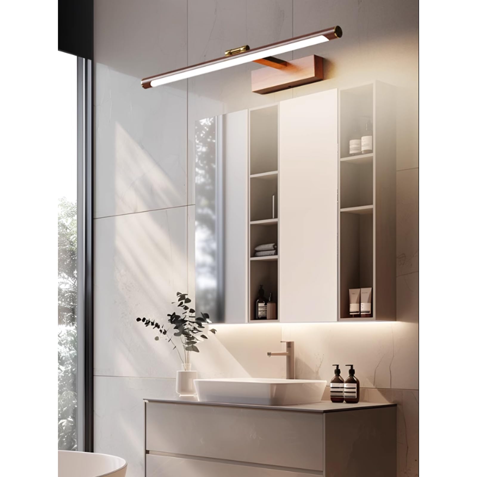 Accesorios de iluminación para tocador de baño Accesorios de iluminación para tocador de Grano de Madera de Nogal sobre Espejo Aplique de baño LED Ajustable Luz de Imagen de Metal