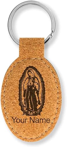 Miniatura 92 de LaserGram Llavero ovalado, Virgen de Guadalupe, grabado personalizado incluido (rústico con oro)