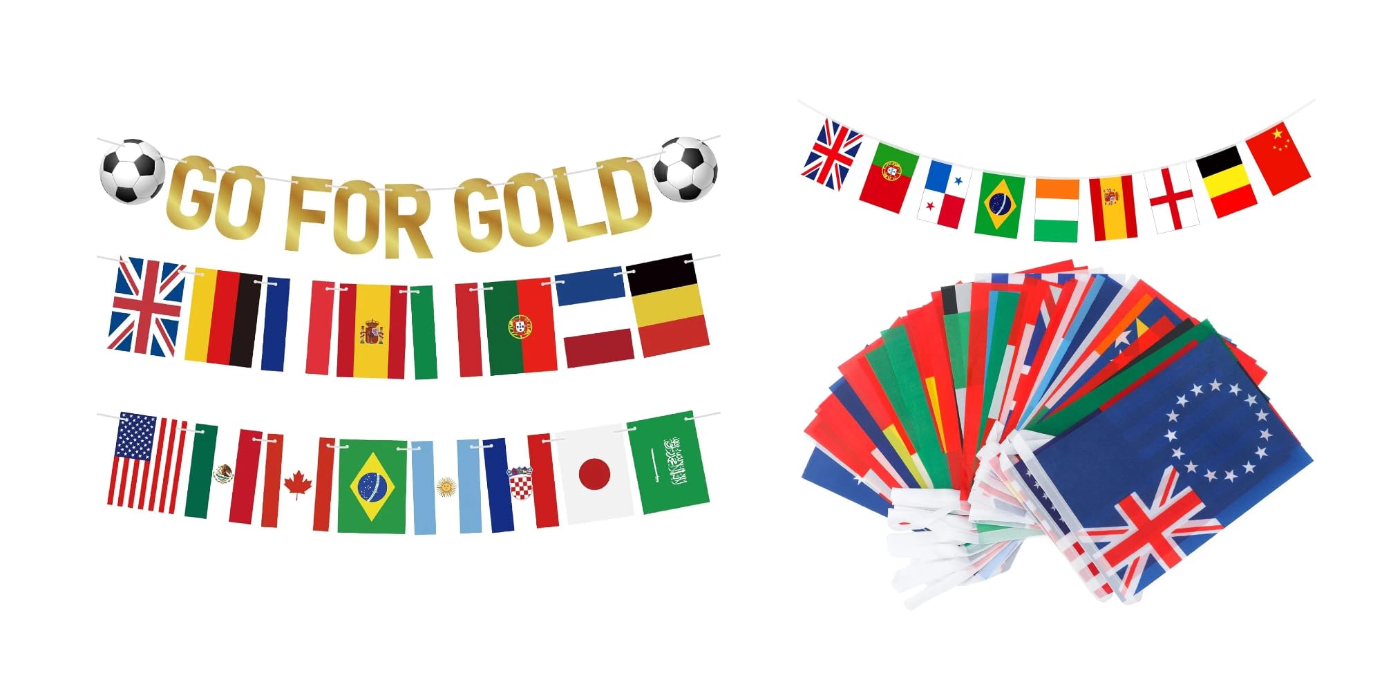 Bannière Coupe du Football G2PLUS avec 50 Drapeaux du Monde pour Décorer un Grand Buffet
