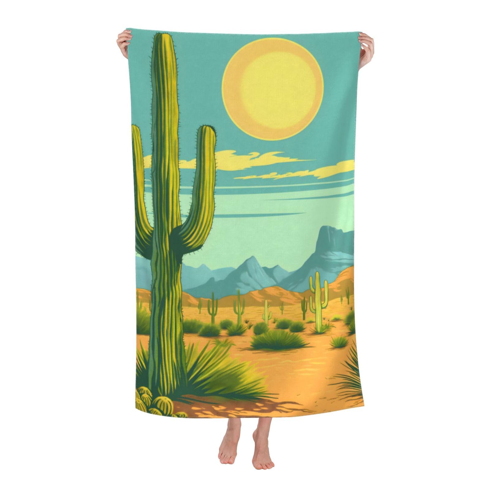 HLBSDM Desert Cactus Beach Towel 31inx51in Southwestern Sand Free Microfiber Bath Towel Ultra Soft Quick Dry Pool Towel Absorbent Towel Lightweight Towel for Swimming Bathroom Decor