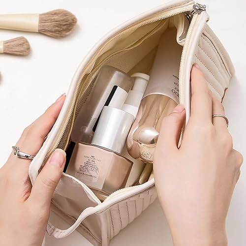 Miniatura 2 de FUMAFI Bolsa de maquillaje perezosa, organizador de cosméticos de, Beige, Simplicidad
