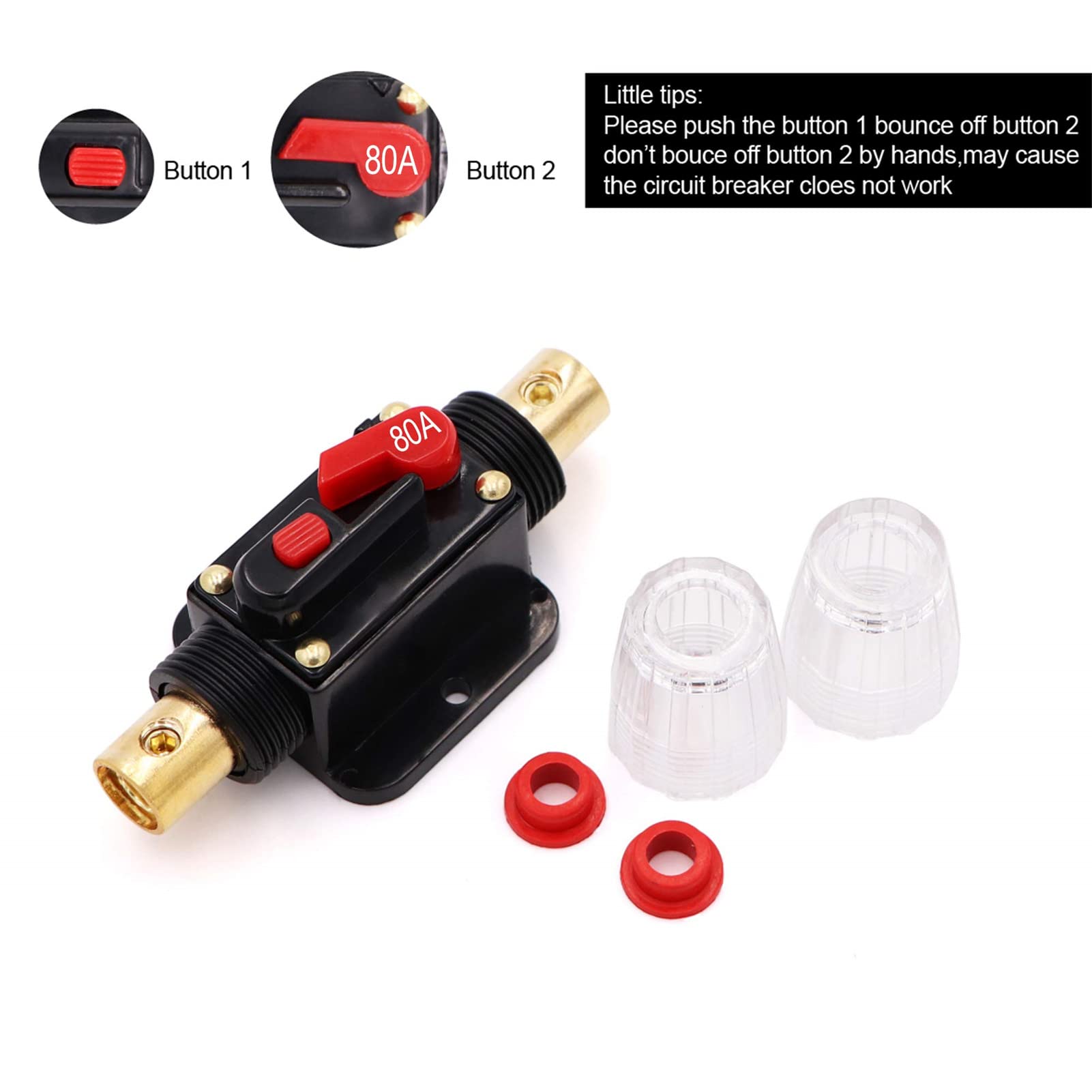 80A Automotive Circuit Breaker, 12V-24V DC, Waterproof With Manual Reset Button - View #7