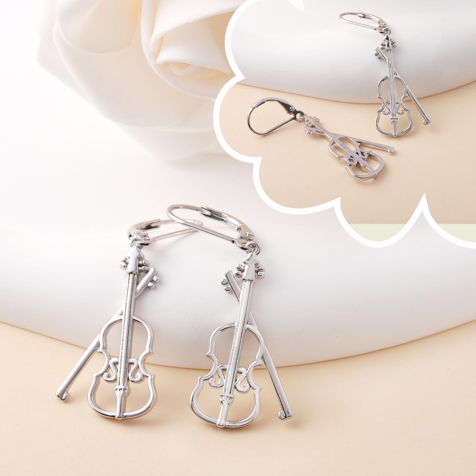 Sterling Silver Music Earrings - Violin/Clarinet/Trumpet/French Horn/Treble Clef/Saxophone/Harp Dangle Earrings Musical Instrument Jewelry Gifts for Musician Teacher Women Men
