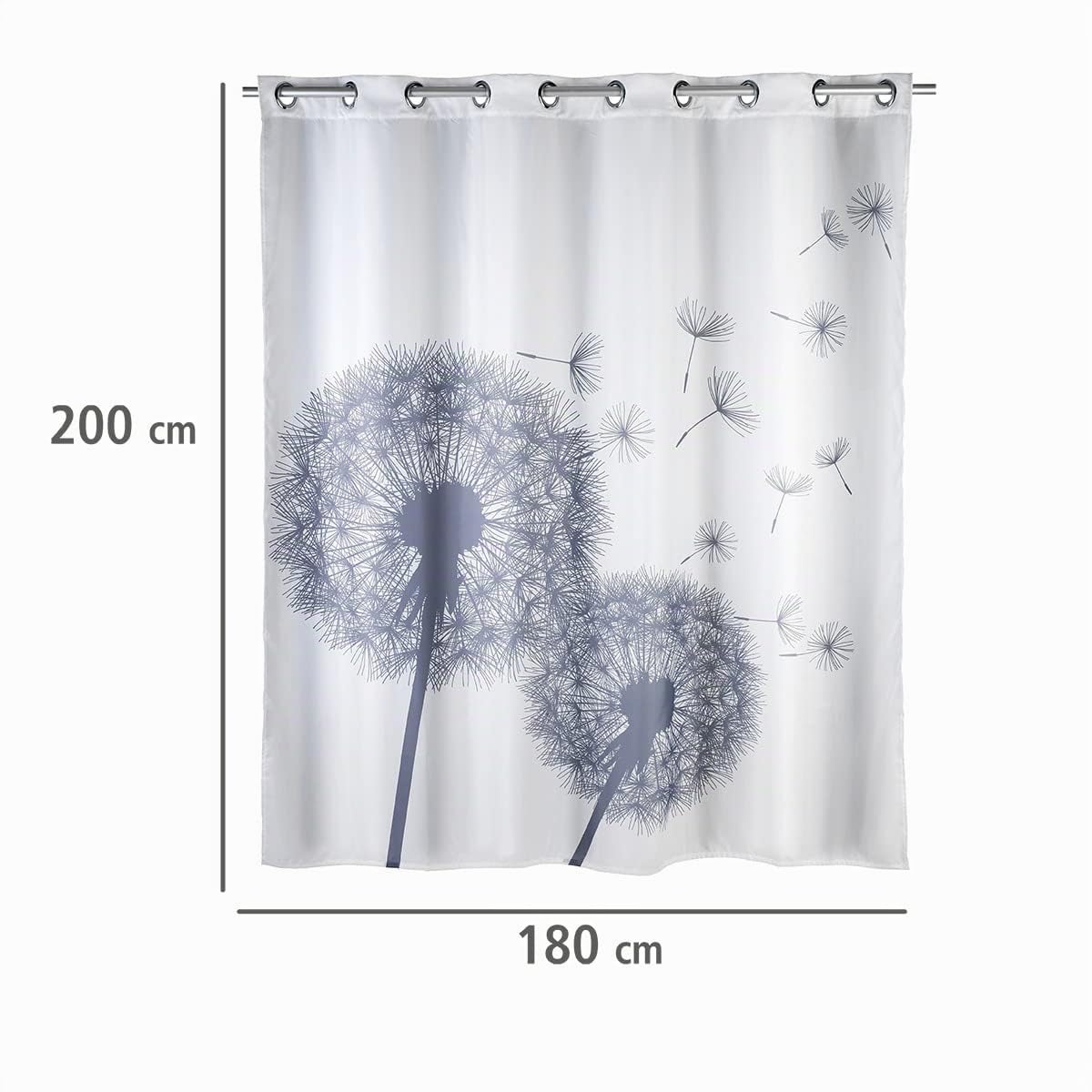 WENKO Rideau de Douche Anti-moisissure Flex Astera - antibactérien, Lavable, Anneaux intégrés, Polyester, 180 x 200 cm, Blanc