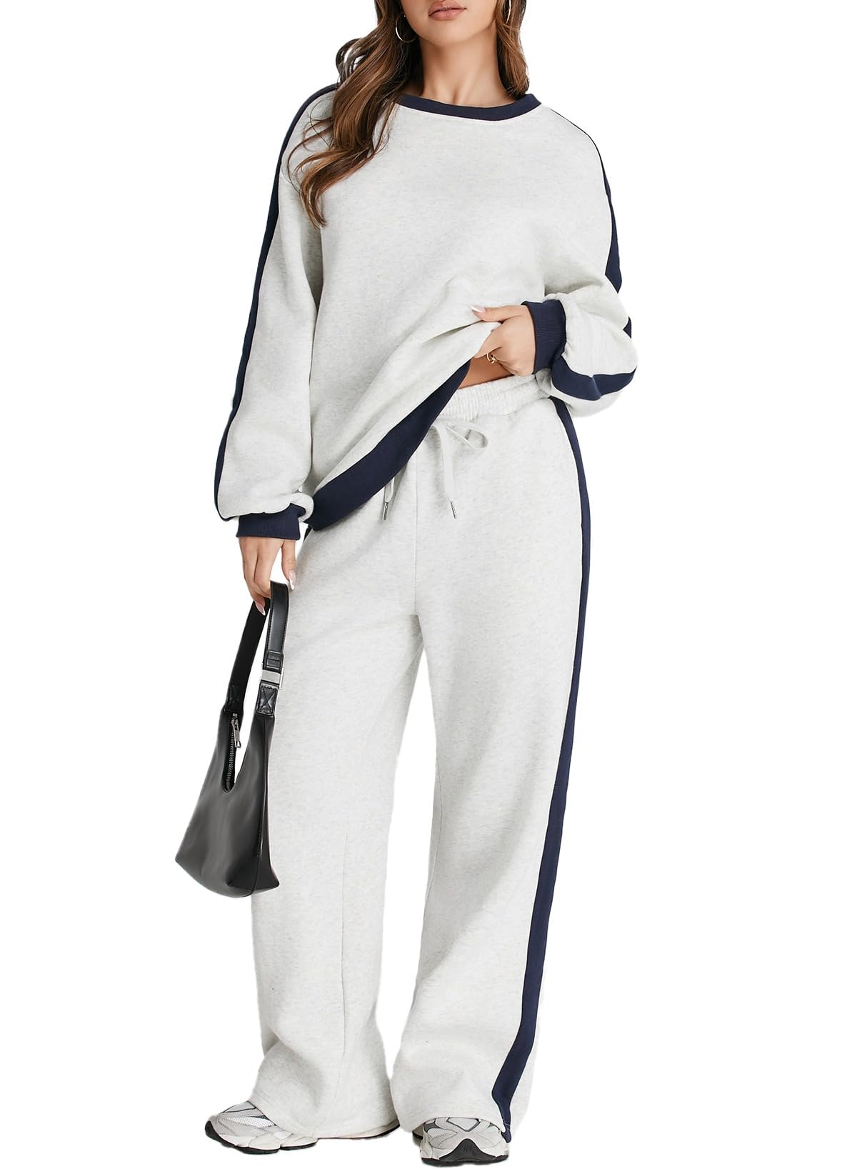 Herseas Women 2 Piece Outfits Color Block Sweatsuit Casual Fleece Lounge Matching Sets