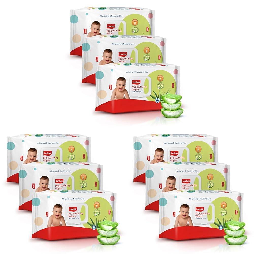 LuvLap Moisturising Wipes with Aloe Vera Lid (72 Wipes/Pack, Pack of 9)-picture-11