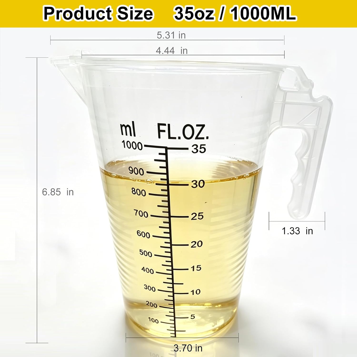 Herbicide Measuring Cup, 35oz (1 Quart) Plastic Measuring Pitcher with Handle, Convenient Conversion Chart, Multipurpose for Lawn, Pool Chemicals, Ag, Lye, Motor Oil & Fluids, Translucent