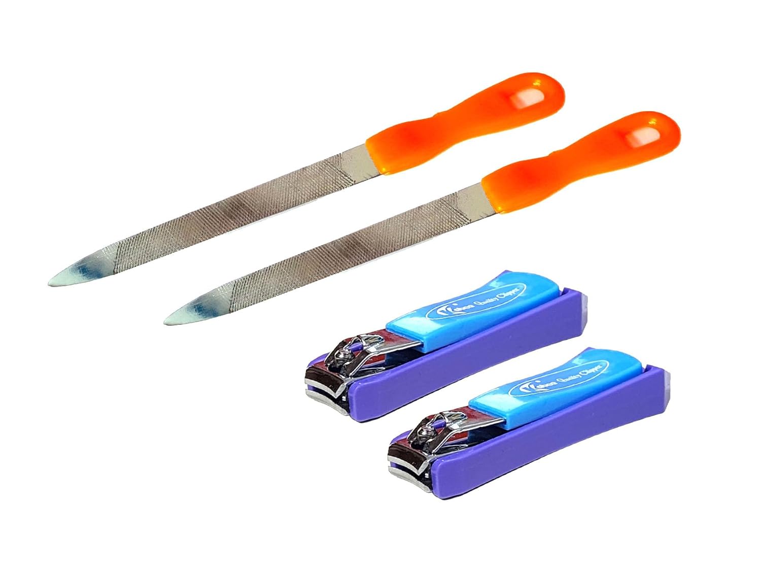 TopFinder® 2pc Stainless Steel Filer With 2 Nail Cutter Metal finish Professional Nail Filer Polisher Art Kits Manicure Pedicure trimmer cutter shaper remover Sharpener Tools for Bridal Girls Women beauty Cleaner accesseries