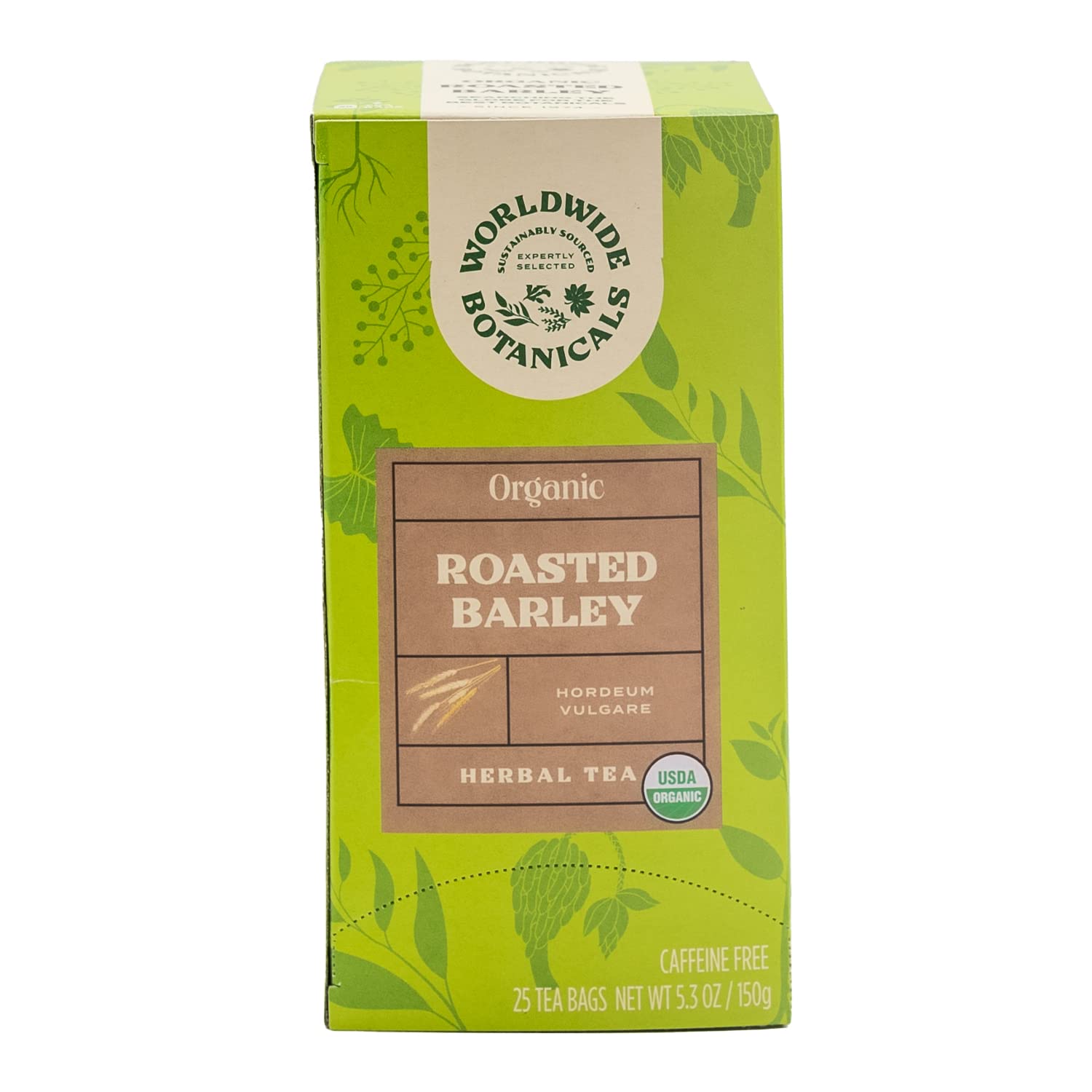 Worldwide Botanicals Organic Roasted Barley Tea, 25 Tea Bags - 3x more herbs with 6g per teabag - AKA Mugicha, Boricha, Damaicha, Orzo - Caffeine-Free