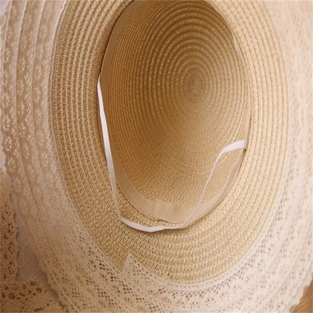 YXWYXWA Cut-Out Lace Bow Seaside Holiday Fisherman Hat Women's Outdoor Straw Hat Sun Visor Hat Summer