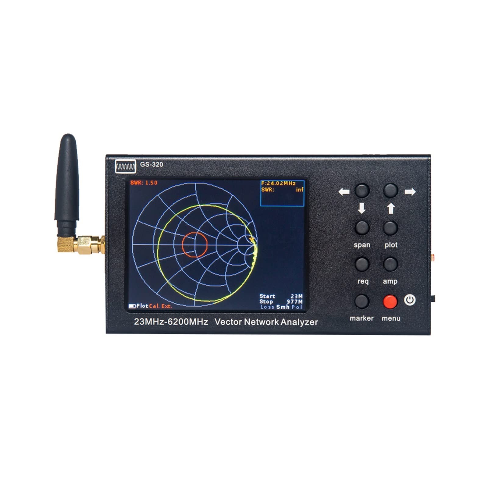 Analizador de Espectro, Analizador de red vectoriales de 3.2 pulgadas GS-320 Rango de frecuencia 23MHz-6200MHz Analizador de red de antena