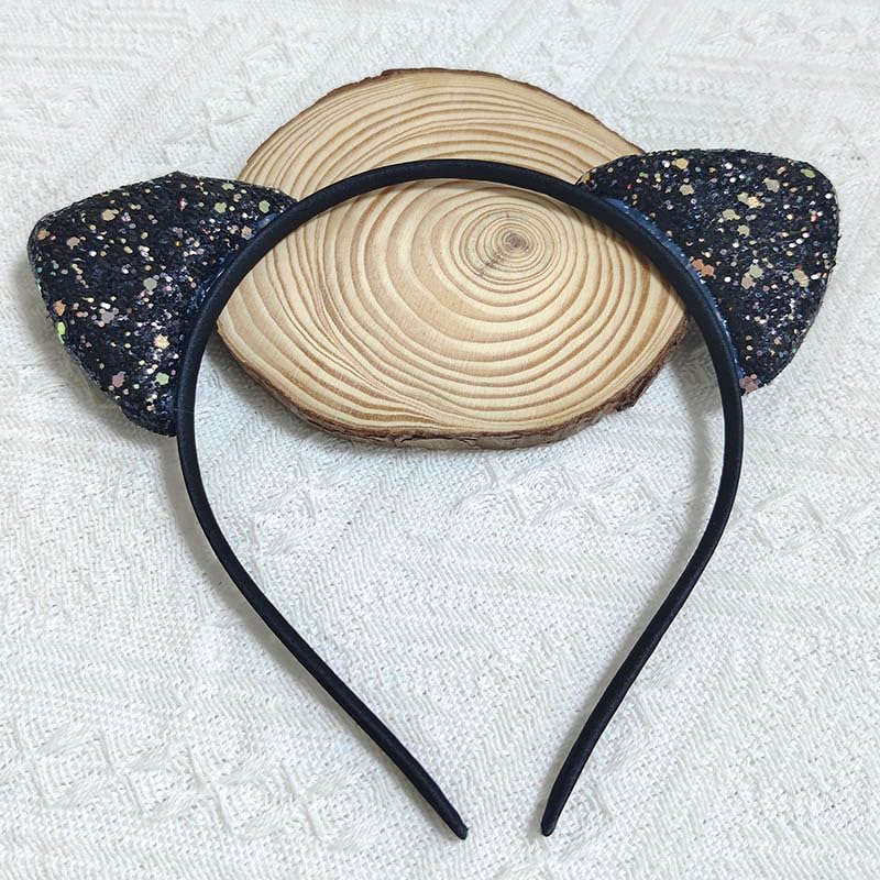 RFTWXHPN Black Sequin Cat Ears Headbands Halloween Cat Ear Headband for Women Halloween Cosplay Costumes Hair Accessories for Women Cat Ears Head Bands Black Glitter Ear Headband - Image 3