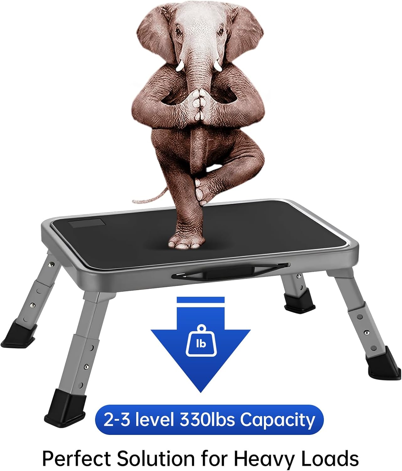 RV Step Stool Foldable 1-Step Ladder Sturdy Metal Stable Step Stool with a Non-Slip Platform Supports up to 500 lb with Non-Slip Rubber Feet, Easy to Carry (3-Level)