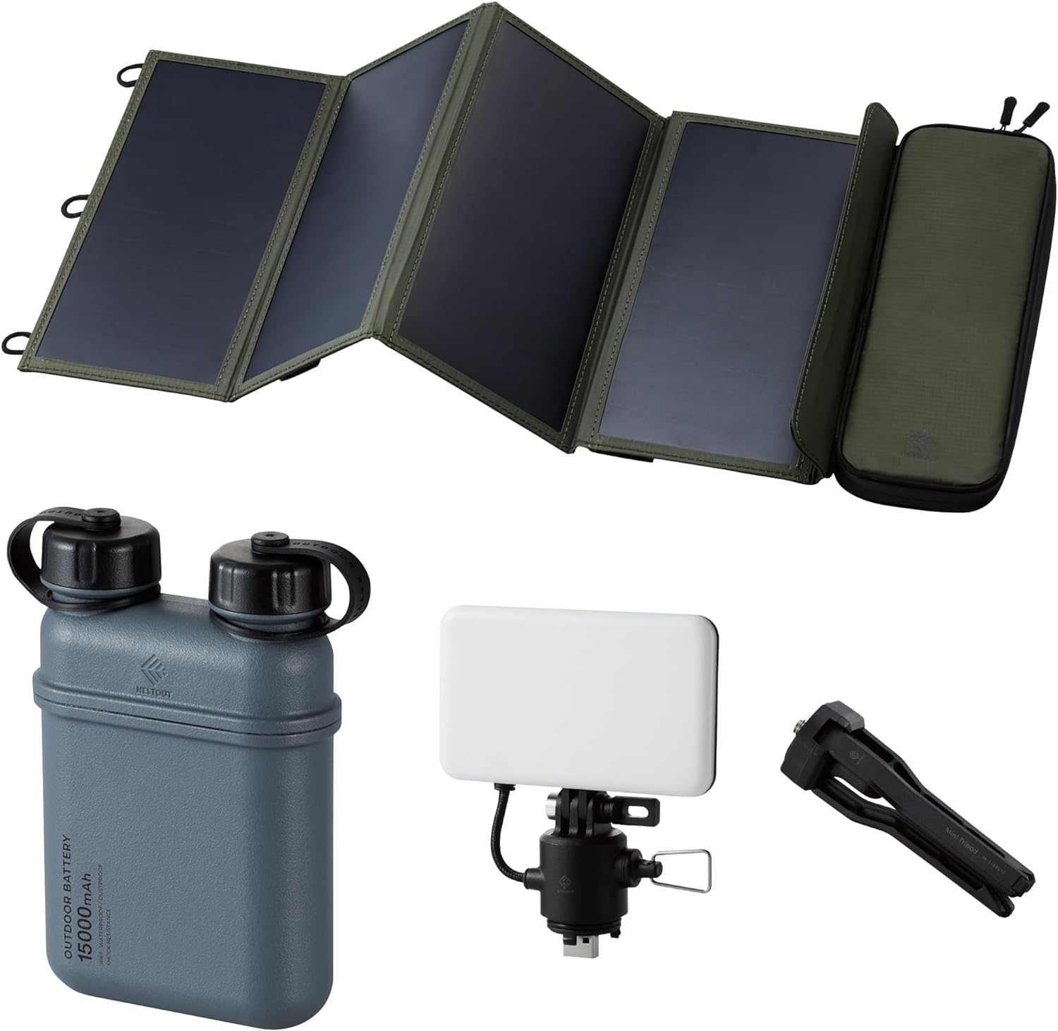 ELECOM NESTOUT 15000mAh Outdoor Power Bank 4-Panel Solar Panel Charger Flash-1 LED Flash Light Panel 1000 Lumen -