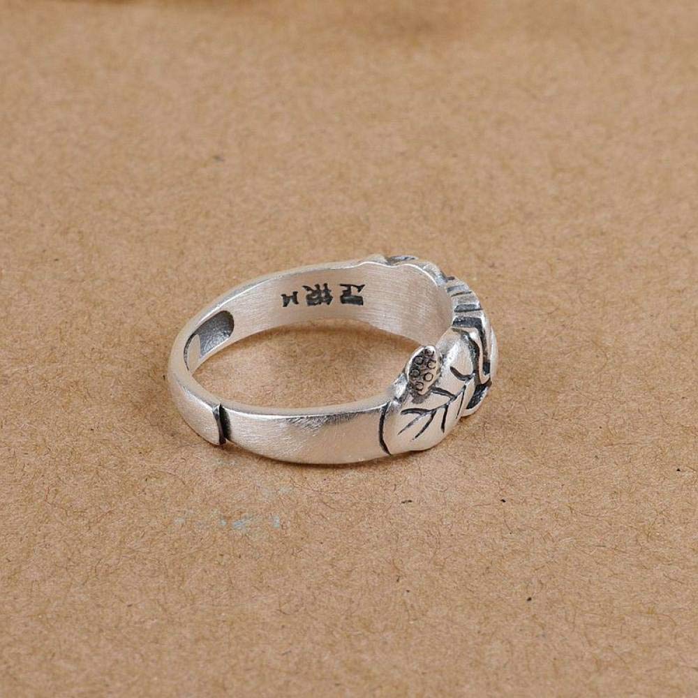 Anello In Argento Sterling 925,S925 Anello In Argento Sterling Con Fiore Di Loto Anelli Regolabili Anello Con Dito Indice Invecchiato Retrò Anello In Argento Con Ciondolo Per Matrimonio Gioielli Re