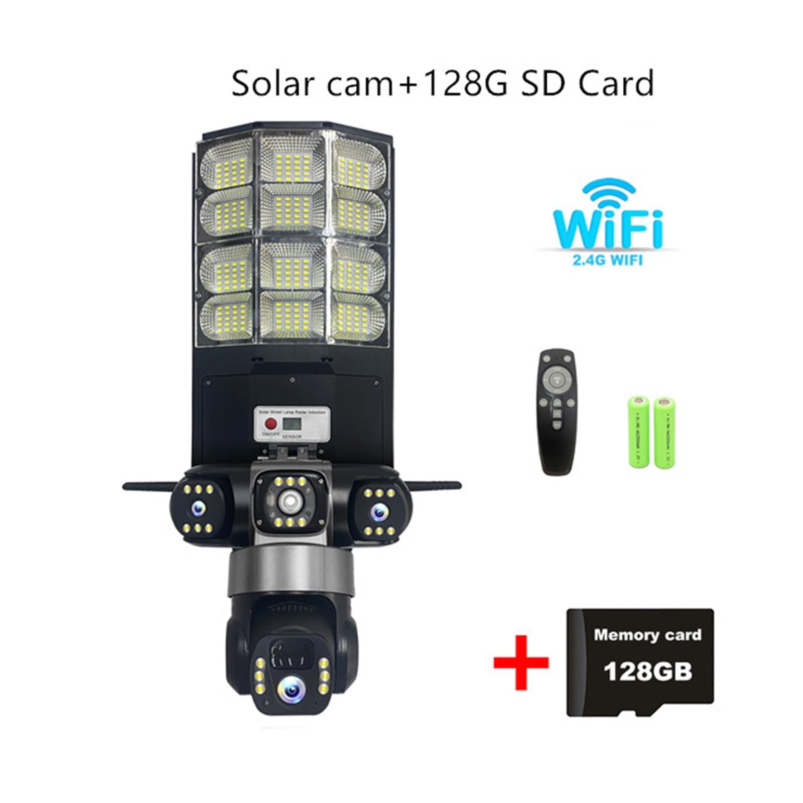 Telecamera for lampione solare 4G 15MP Zoom 10X Registrazione a tre lenti Tracciamento umanoide Lampada for fotocamera esterna Telecomando impermeabile(Wifi camera add 128G)