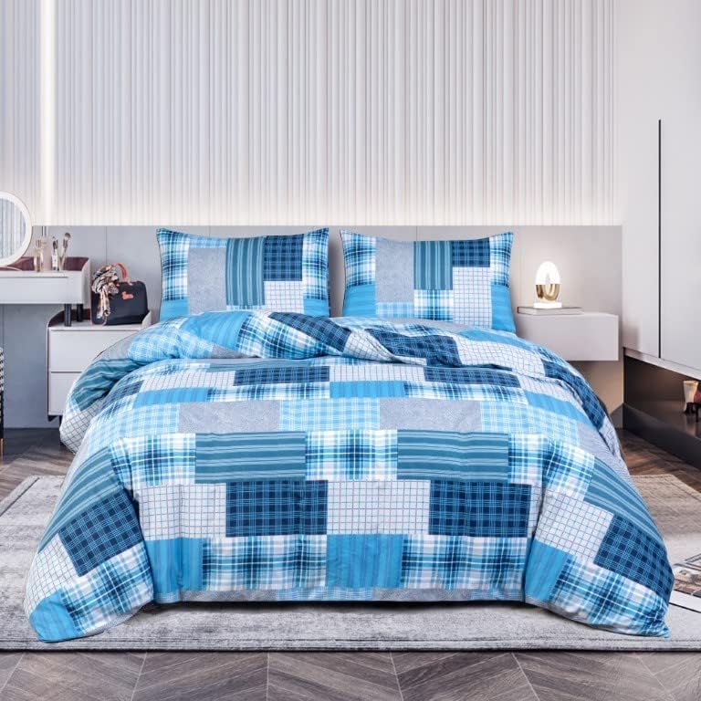 BQC 3 Piece Denim Blue Duvet Cover Single 135 x 200 cm - Luxury Ultra Soft Microfiber Quilt Cover Set For Bedroom - Hotel Quality Shrinkage and Fade Resistant Bedding with 2 Pillowcases