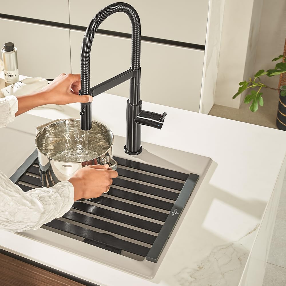 Villeroy & Boch Abtropfgitter Küchenzubehör, faltbare und abnehmbare Abtropfmatte über dem Spülbecken, Abtropfgestell Geschirr aus Aluminium, eckig, Anthrazit