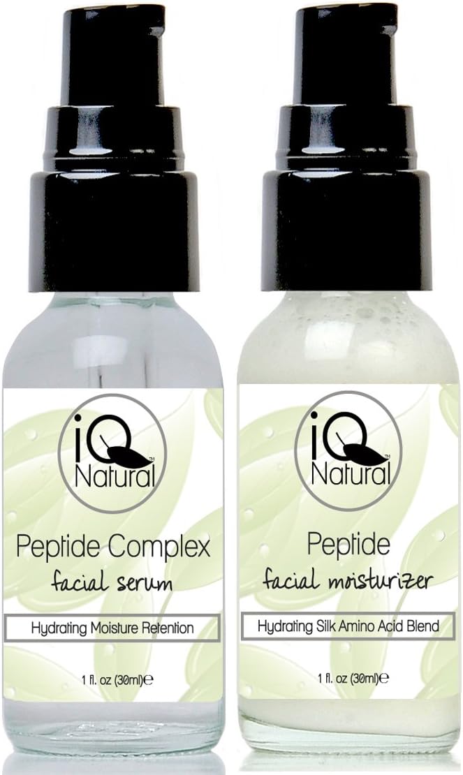 Advanced Anti Aging Moisturizer Skin Care System. Look Younger Instantly! Peptide Moisturizer and Matrixyl 3000 Duo solution, 1.0oz each, by IQ Natural