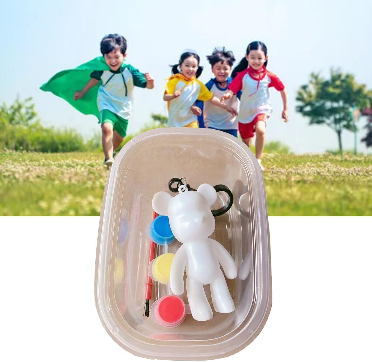 Solinder DIY Keychain Creative Painting Toy for Children, Material – Suitable for Kids (Fluid Bear, Paint, Pen, Box)