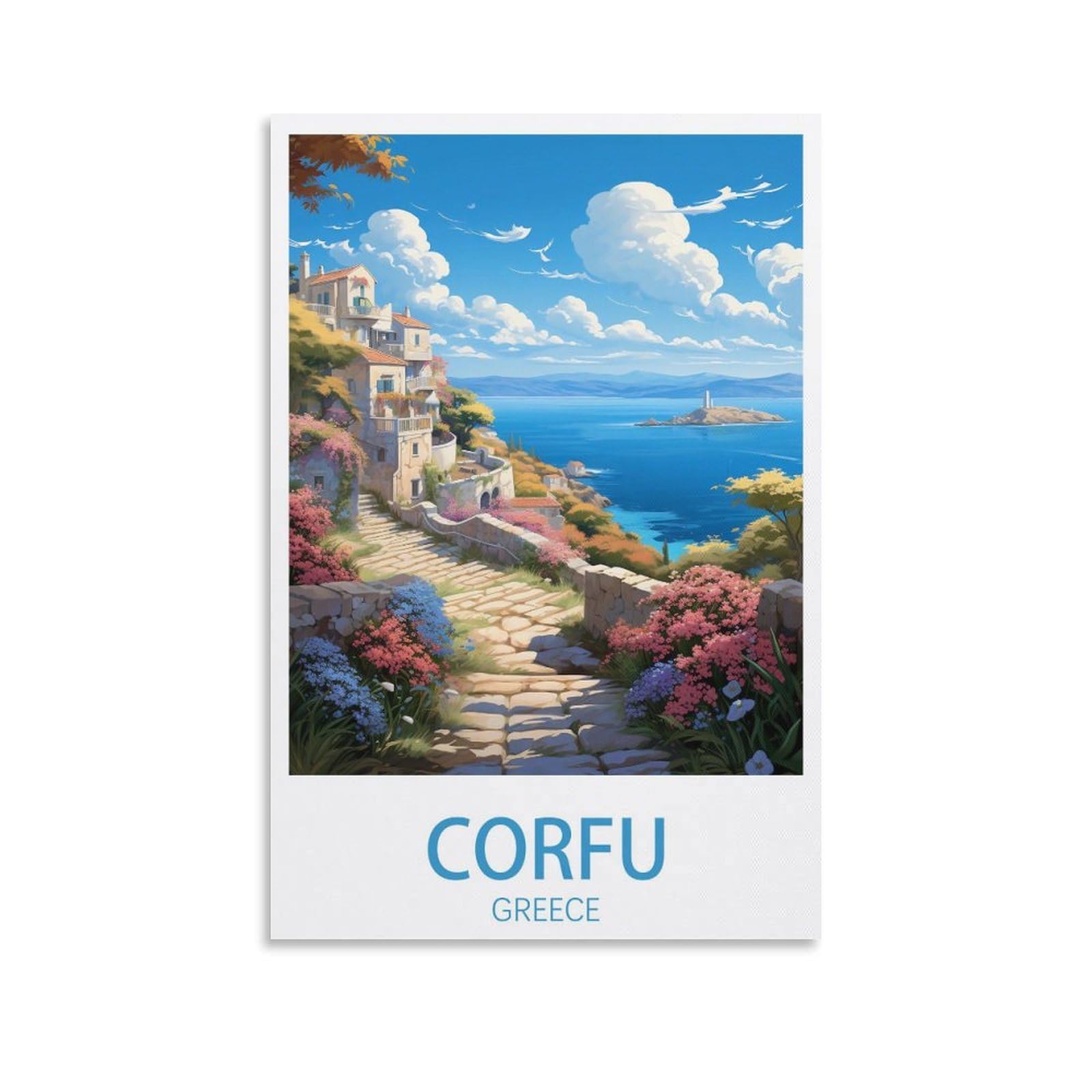 EZMLFA 5D Diamond Art Kits for Beginner,Corfu Greece Kits for Adults and Kids, Full Drill Round Rhinestone Paint with Diamonds,DIY 5D Diamond Art 40x40cm