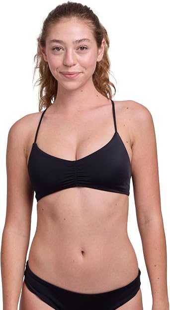 JOLYN Eliana Womens Bikini Top with Corset-Lace Tie Back & Ruched Front for Adjustable Support & Athletic Water Sports