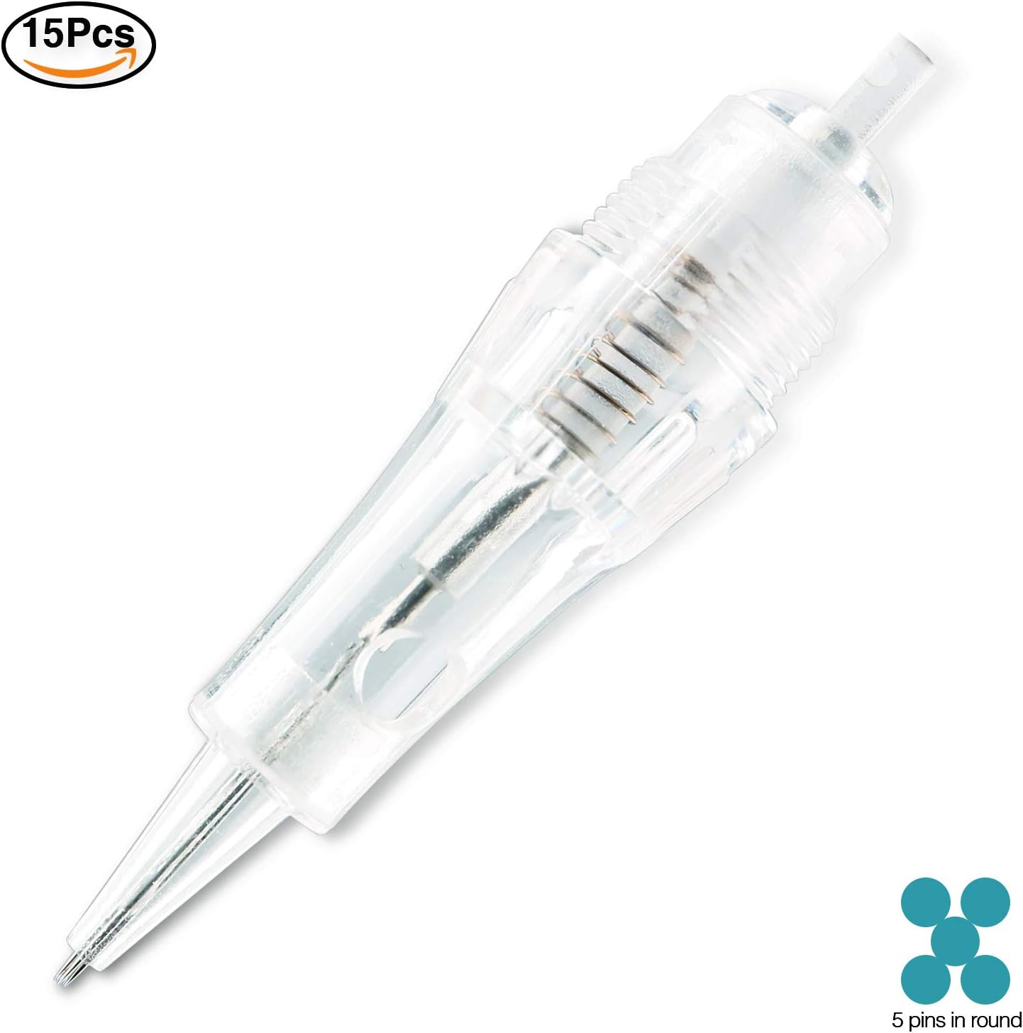 FAMISOO 15Pcs Microblading Cartridge Needles for Eyebrow Eyeliner Tattoo Sterilized Disposable Permanent Makeup Cartridge Eyebrow Tattoo Needles for Microblading Machine Gun - 5 Pins in Round (5RL)
