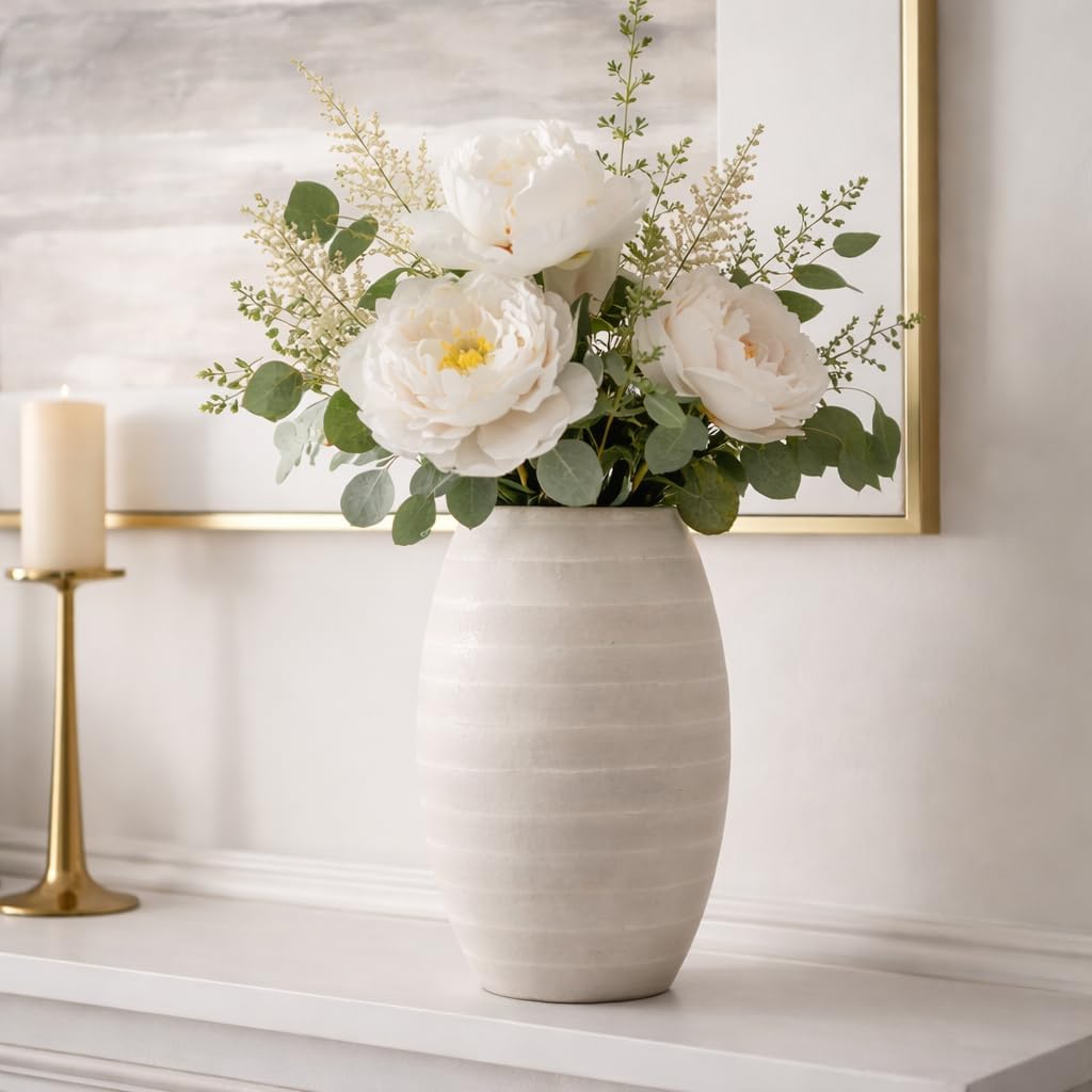 Decorative Textured Glass Vase for Living Room Decor - Elegant Home Decor Accent for Office or Shelf Display - Modern Flower Vase for Bedroom Bedside, House, and Console Table - 13", Gray