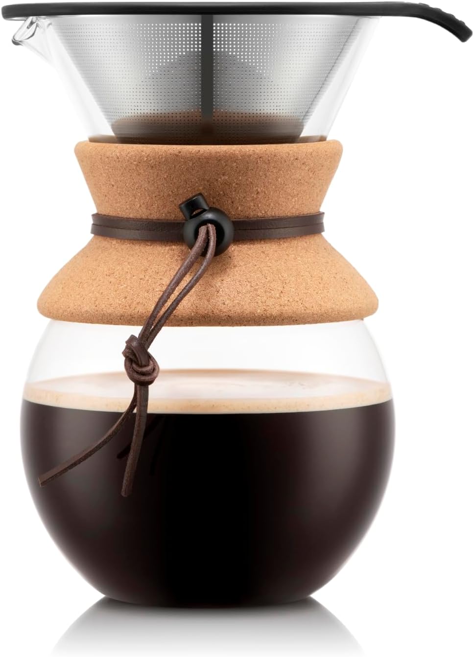 Bodum Pour Over Coffee Maker with Permanent Filter, Glass, 34 Ounce, 1 Liter, Cork Band