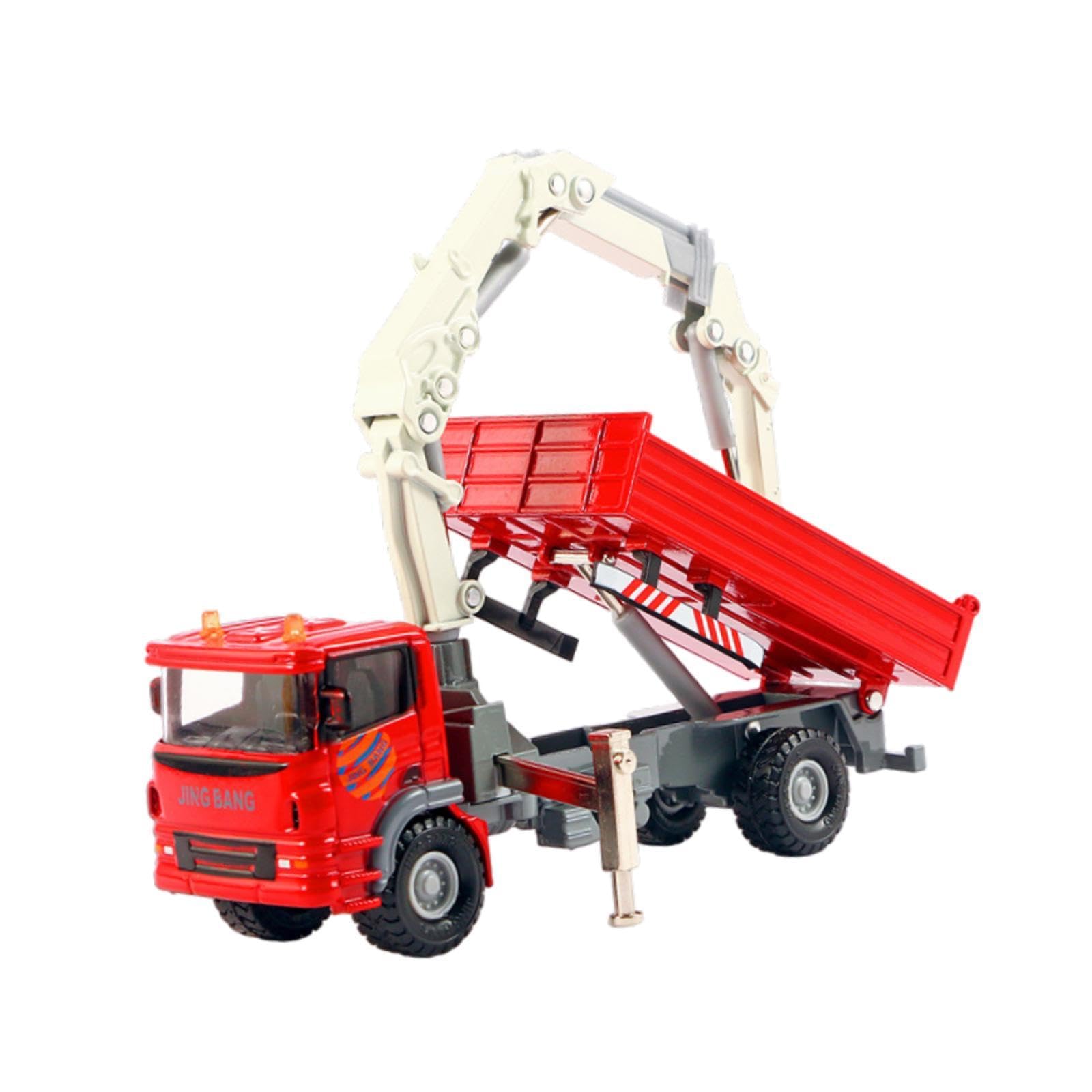 Almencla 1:60 Kran LKW Spielzeug, Valentinstagsgeschenke, Rollenspiel für Jungen Ab 3 Jahren, Druckguss Kran Modell, Spielzeug LKW für Den BAU, Rot