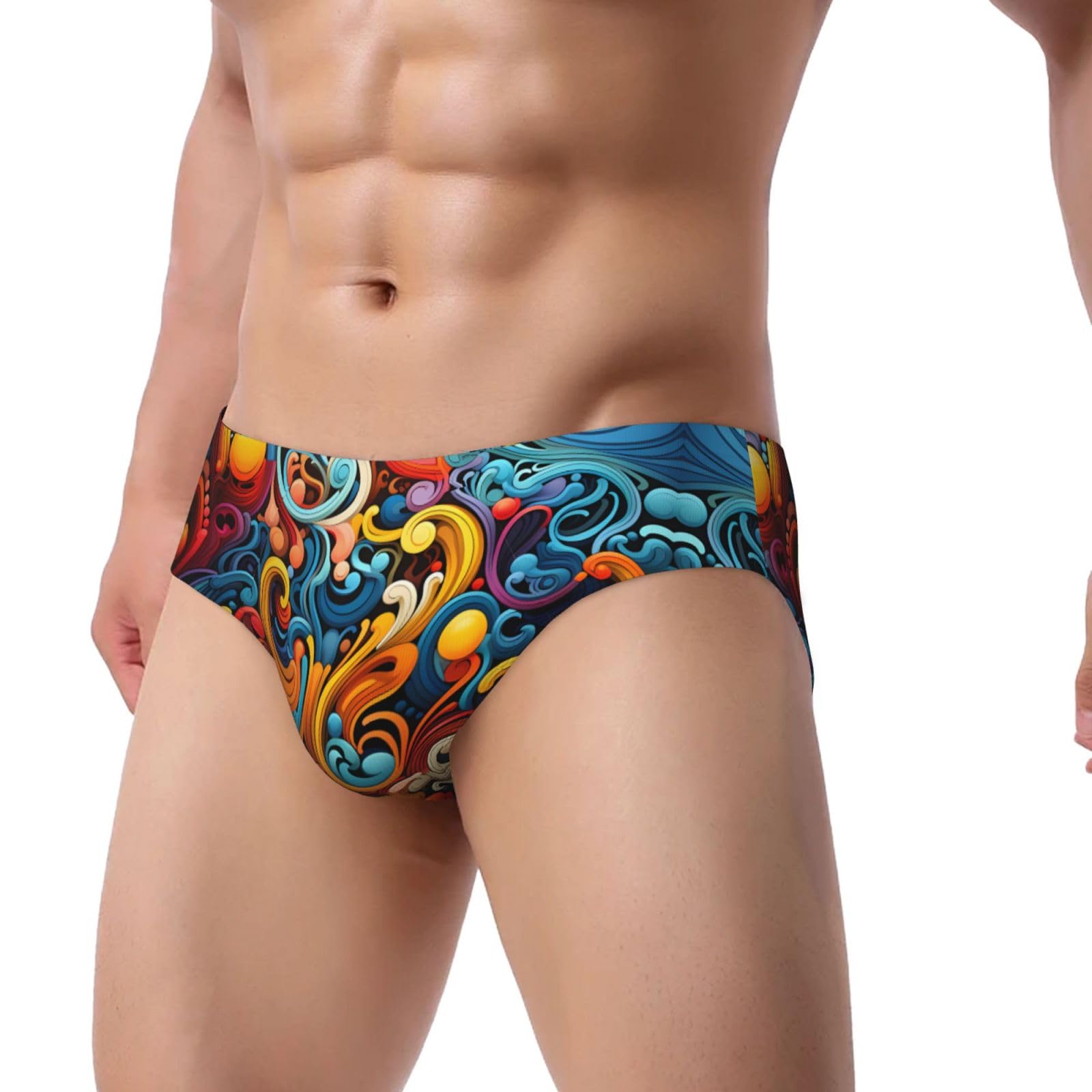 ChenGua Mens Bikini Swimwear Sports Triangle Swim Briefs - Multicolored Stripes Print Bathing Suit Sexy Swimsuit Underwear XX-Large