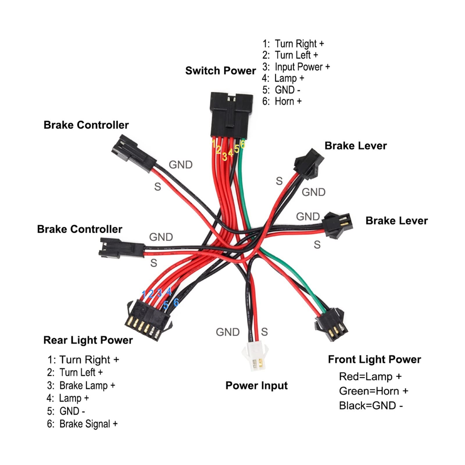 Juego de Luces de Freno y Luces de Giro for Bicicleta eléctrica, Entrada de 24V, 36V, 48V, for Bicicleta eléctrica, con bocina y luz Trasera de Giro