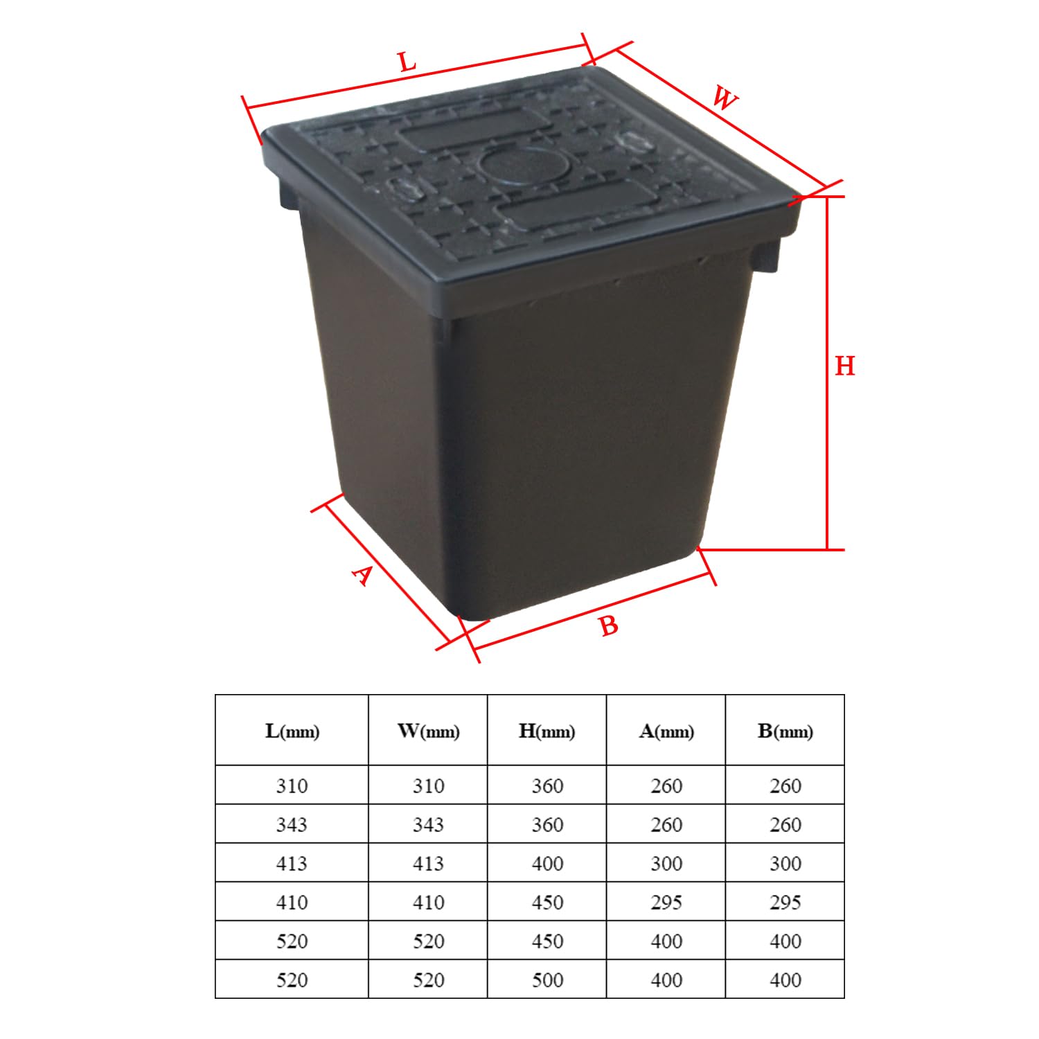 Arqueta electrica estanca para telecomunicaciones caja derivación eléctrica exterior conexión eléctrica exterior conexiones impermeable derivación exterior arqueta de plastico (L410mm W410mm H450mm)