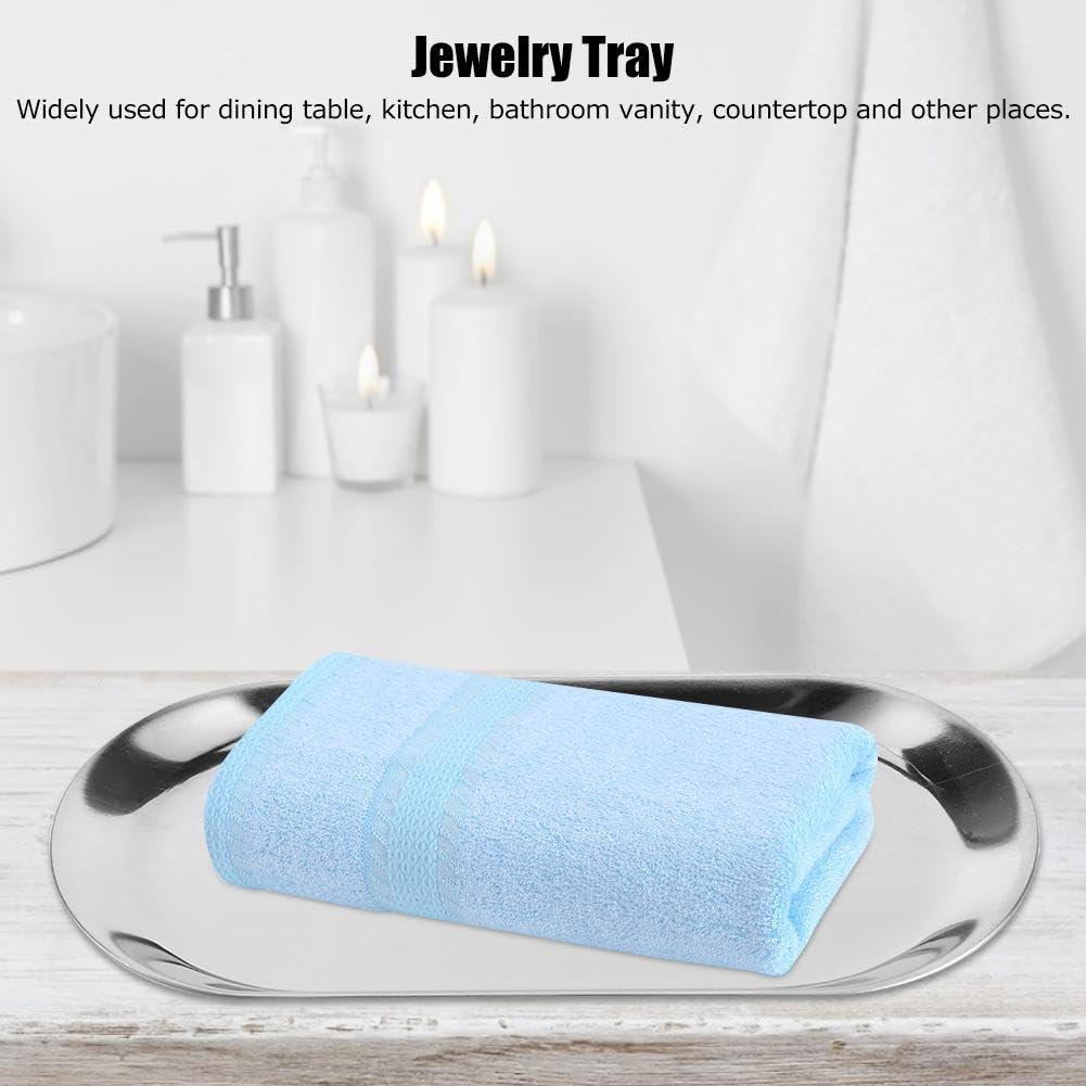 Nikou 5 Stück Ovales Tablett, Edelstahl Schmuckablage Tablett Aufbewahrungstablett Kerzentablett, Deko Serviertabletts für Dessert Kosmetik Schmuck Kerzen (Silber)